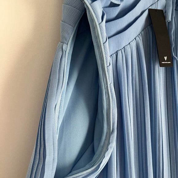 Amalfi Coast Light Blue Pleated Flutter Sleeve Mini Dress - Picture 4 of 5